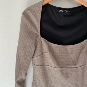 Zara square neck plaid dress